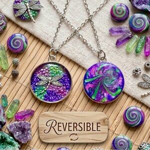 Reversible Dragonfly Round Resin Pendant